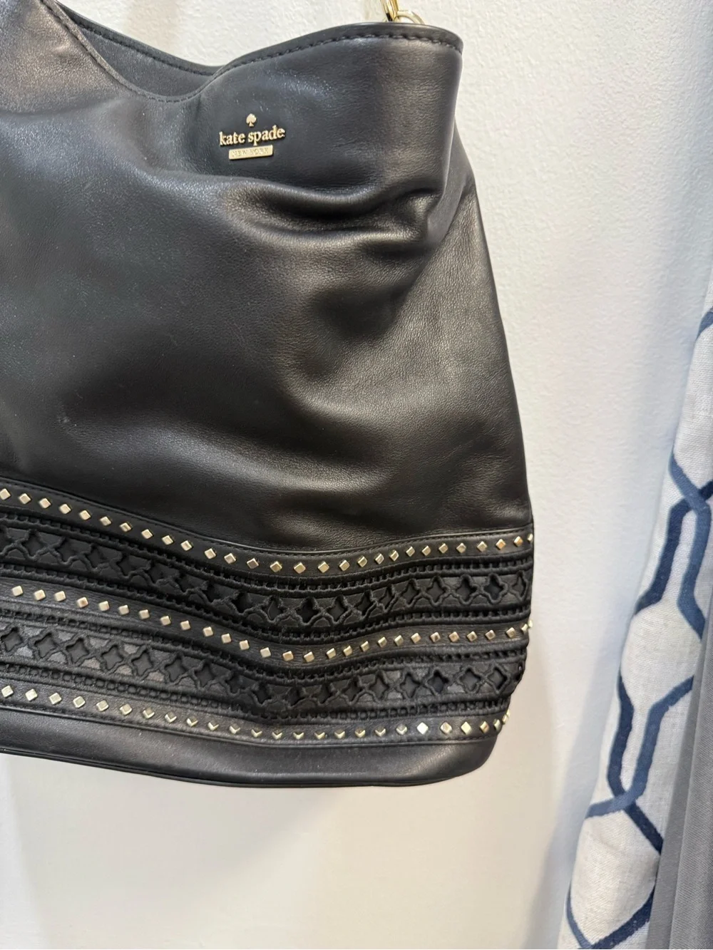 KATE SPADE • Basset Lane Cobie Black Tassel Hobo Bag with Studded Trim